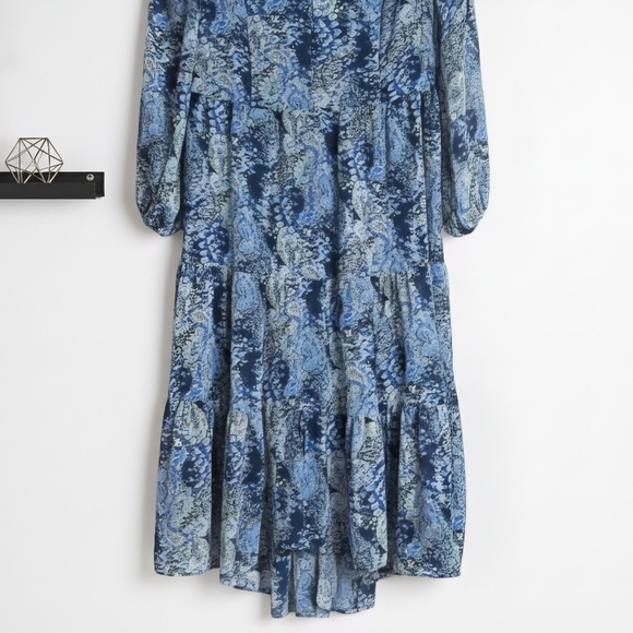 Joie Parisian Paisley Boho Chic Long Sleeve Maxi Dress Blue High Low Hem Lined - Picture 8 of 17